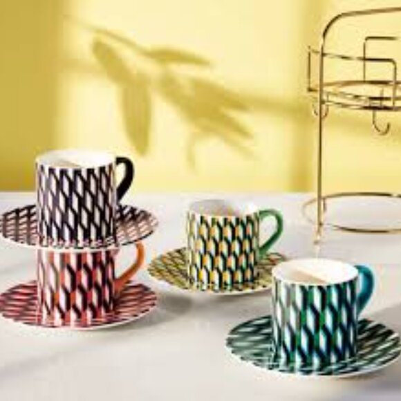 DVF for Target Arrow Geo Mug Drinkware Set Saucers Stand - Diane Von Furstenberg - Picture 3 of 3